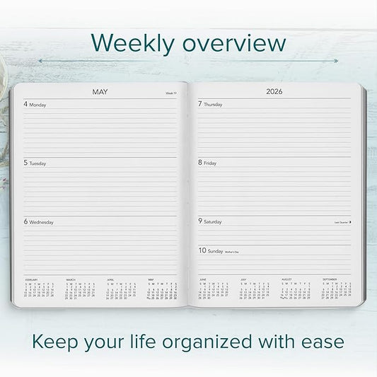 Harbor Large Weekly Monthly Planner 2025-2026 - Calendar Planner and Notebook, Durable Faux Leather, 192 Pages, Softcover & Book Bound - Leida Pine - 9.75 x 7.5 "