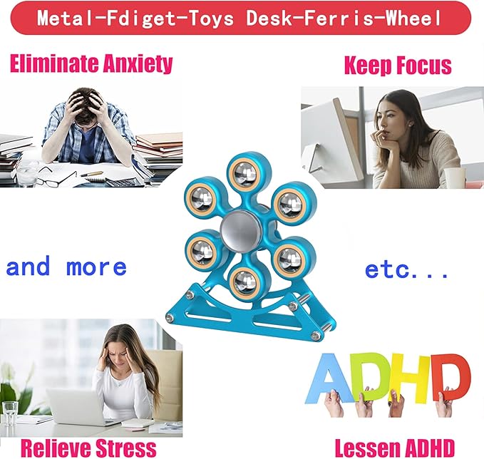 Desk Toys for Fidget Ferris-Wheel Spinner: 4mins Metal Cool-Gadgets Kinetic-EDC-Toy, Cool-Stuff for Kid Children Teen Adult, ADHD Tools Stress Relief Gift for Office Home School Men Woman Christmas