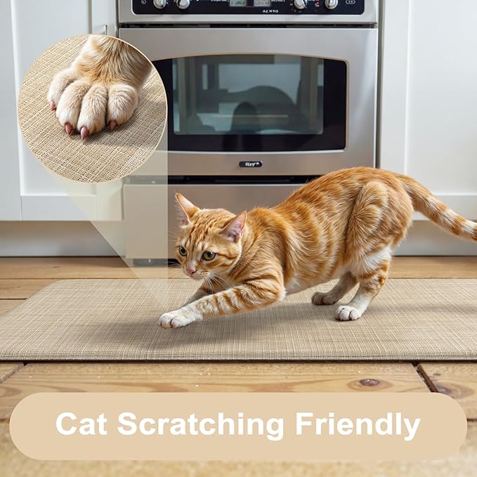 KIMODE Kitchen Mats Cushioned Anti Fatigue 17"x47"+17"x29", Beige Padded Kitchen Floor Mats Non Slip, Comfort Textilene Kitchen Mats for Floor, Standing Mat for Laundry Office Sink Desk