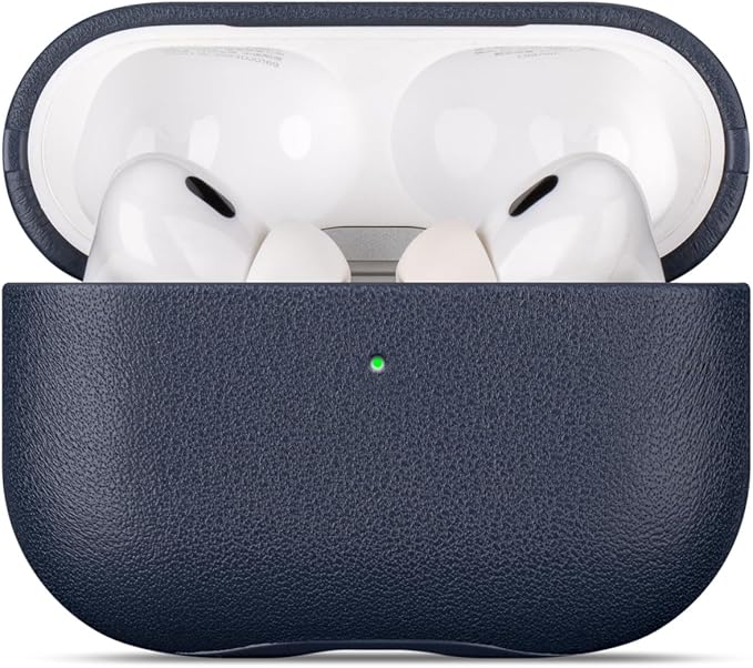 LOPIE Leather Case for AirPods Pro 2nd Generation - Handmade AirPods Pro 2 Case Cover with Lanyard - Made of Full Grain Leather - Drop Protection Hard Shell Cover - Wireless Charging Compatible - Blue