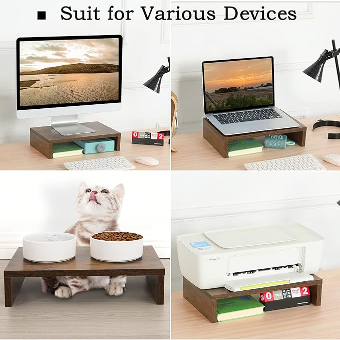 TEAMIX Monitor Riser - 2 Pack, Rustic Brown Wood Adjustable Stand for 2 Monitors/Laptop/PC