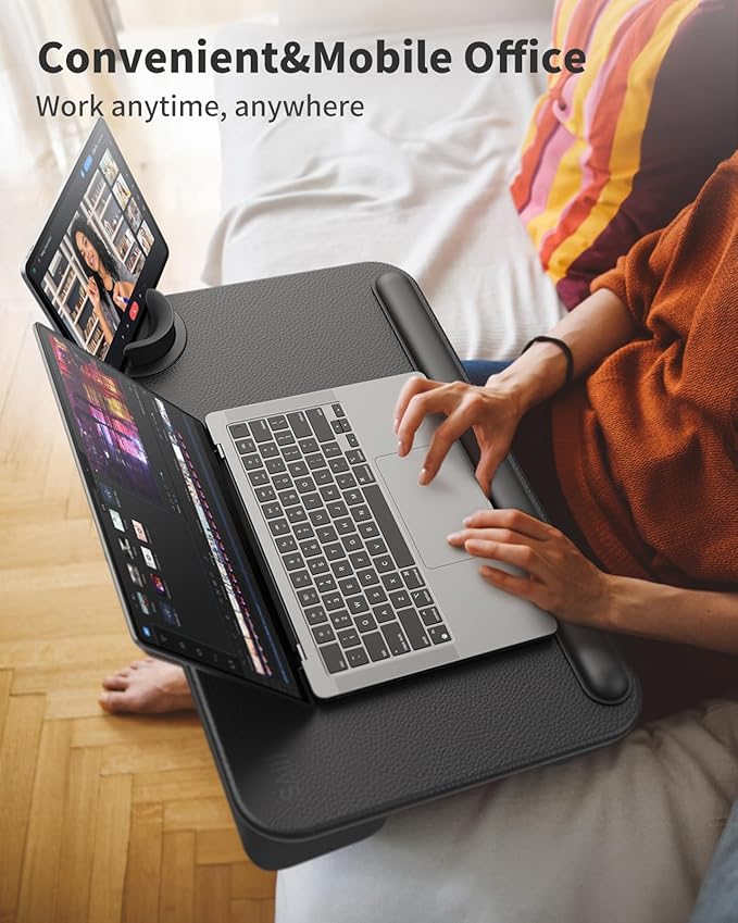 SAIJI Laptop Lap Desk - Fits Up to 17" Laptops, Lightweight Lap Tray Table Stand with Soft Leather Wrist Pad, External Monitor Holder, Lap Desk with Cushion for Home Office Working/Gaming On Couch