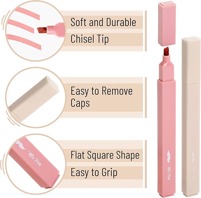 Mr. Pen- Aesthetic Highlighters, 8 pcs, Chisel Tip, Vintage Colors, No Bleed Bible Highlighter Pastel, Highlighters Assorted Colors