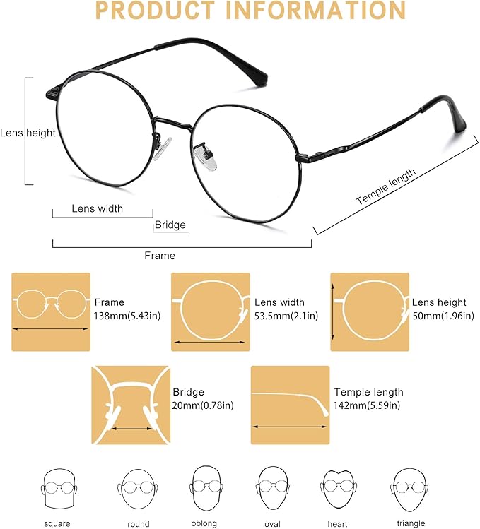 DUCO Small Round Blue Light Glasses For Women Men Blue Ray Blocking Glasses 8215