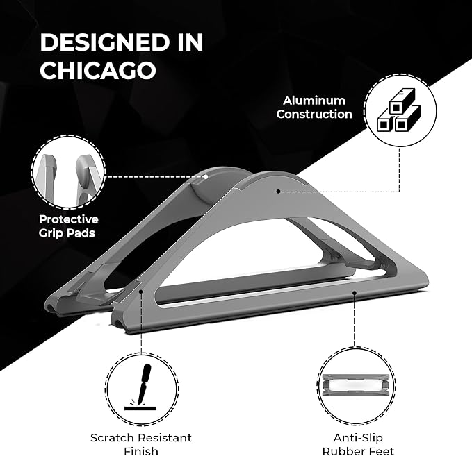 HumanCentric Vertical Laptop Stand for Desks in Space Grey, Upright Adjustable Holder to Dock Apple MacBook, MacBook Pro, and Other Laptops to Organize Work & Home Office, Automatic Grip