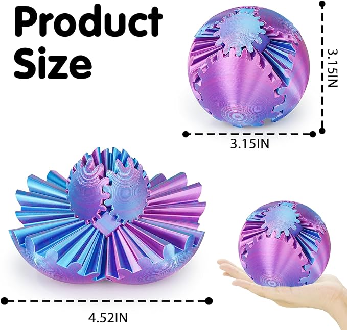 Gear Ball 3D Printed Cube Fidget Toy,Gear Sphere Fidget Toys,Sensory Toys for Stress and Anxiety Relief, Desk Toy Fidget Spinners,Stocking Stuffers for Adults & Kids Gift(3.1 Inch)