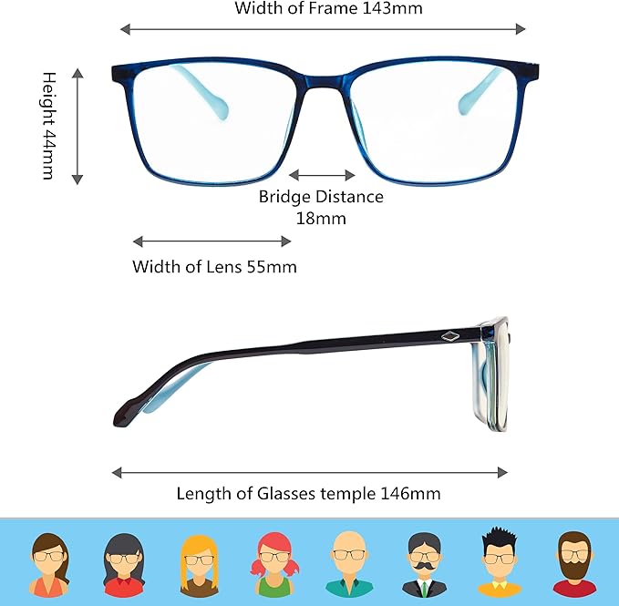 Blue Light Blocking Glasses for TV Phone Computer Gaming Screen Men and Women, TR90 Frame, Anti Eyestrain UV, 2 Pack