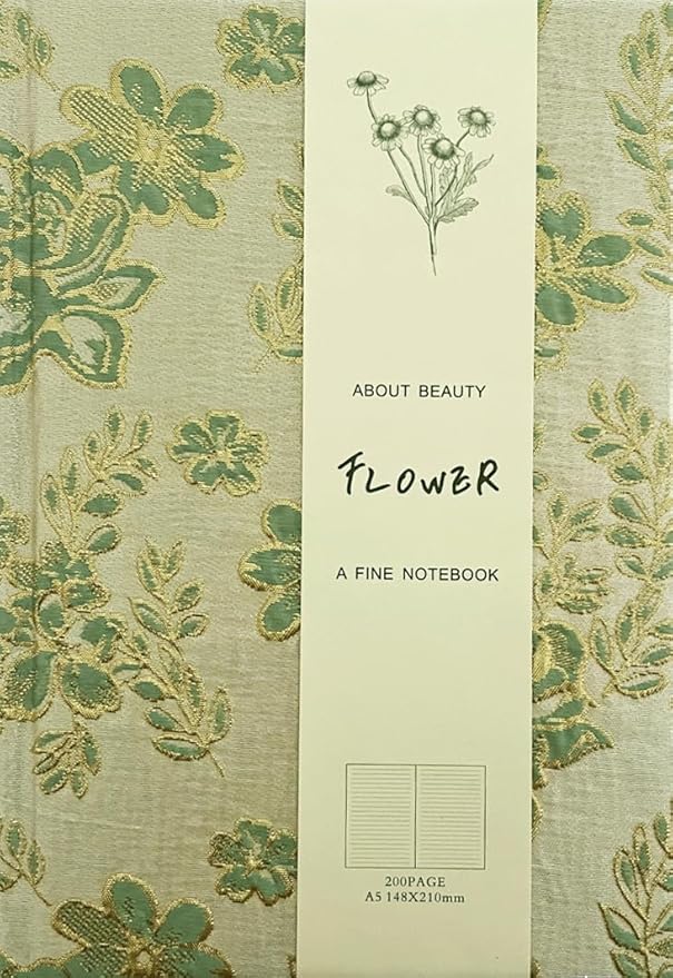 Flower Notebook, Hardcover, Lay Flat, A5, 6x8, Wide Ruled Pages, Writing Journal for Women, Pretty Notebook, Recipe Journal, Garden Journal, Gratitude Journal, Plum Blossom, Green