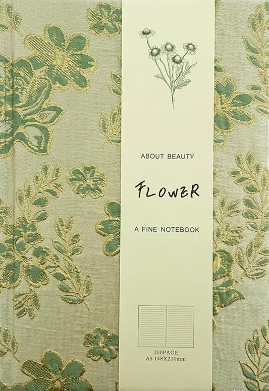 Flower Notebook, Hardcover, Lay Flat, A5, 6x8, Wide Ruled Pages, Writing Journal for Women, Pretty Notebook, Recipe Journal, Garden Journal, Gratitude Journal, Plum Blossom, Green