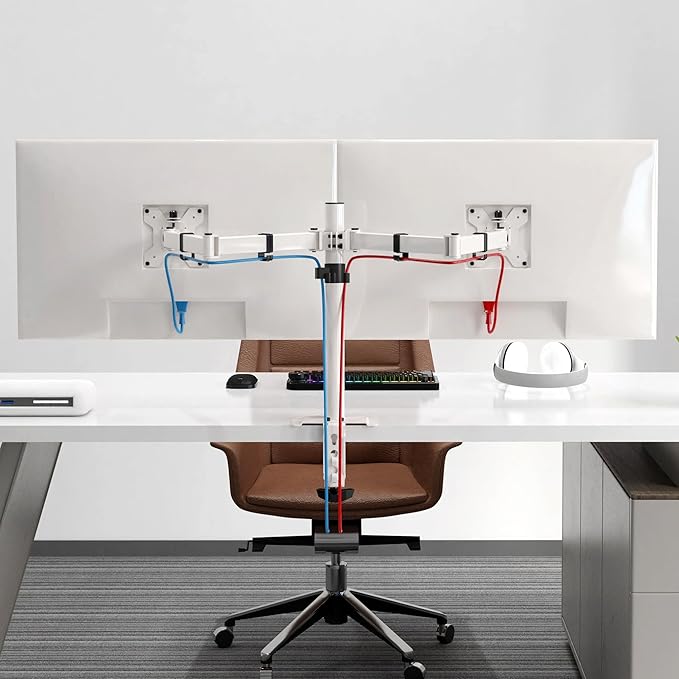 Pholiten Dual Monitor Stand, Heavy Duty Adjustable Monitor Arm Desk Mount for 2 Screens up to 38Inches, Tilt, Swivel, Rotate, Supports Tilt, Swivel, Rotate, Supports 22 lbs per Arm,White