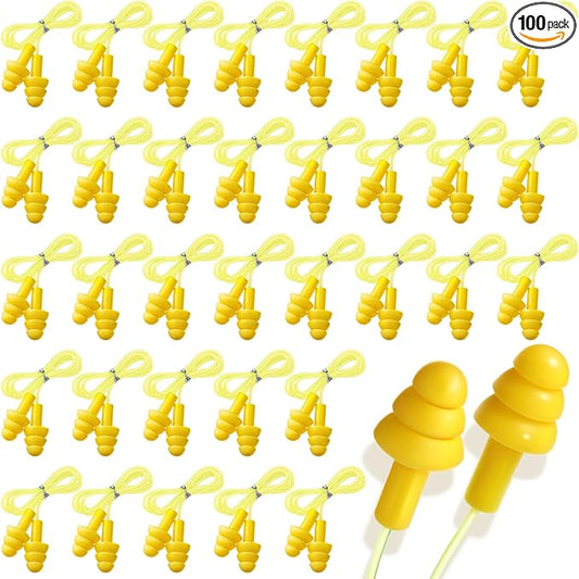 100 Pair Ear Plugs Reusable Silicone Earplugs with Cord, 25db Corded Ear Plugs for Shooting Hunting Hearing Protection Lightweight Earplugs for Sleeping Noise Cancelling Work Construction