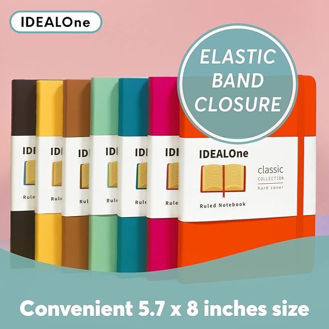 IDEALOne Hardcover Journal Notebook Lined – A5 (5.7 x 8), College ruled Journaling Notebooks,160 pages, 100GSM Thick Paper, Journal for Women, Men, Teens – Mint