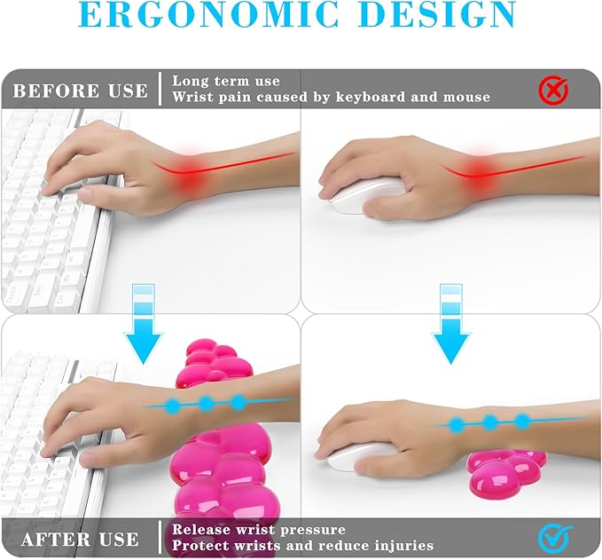 Gel Cloud Keyboard and Mouse Wrist Rest, Cute Wrist Support and Arm Support Keyboard Rest for Keyboard and Mouse Typing Pain Relief，Suitable for Office/Computer/Laptop/Gaming (Transparent Red)