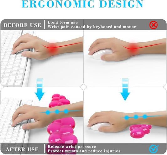 Gel Cloud Keyboard and Mouse Wrist Rest, Cute Wrist Support and Arm Support Keyboard Rest for Keyboard and Mouse Typing Pain Relief，Suitable for Office/Computer/Laptop/Gaming (Transparent Red)