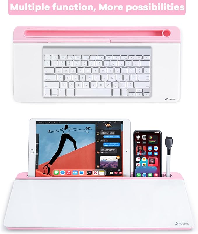 Varhomax Glass Desk Whiteboard with Storage, Desktop Organizer to-do List Memo Notepad Dry Erase White Board for Home Office and School Supplies (Pink)