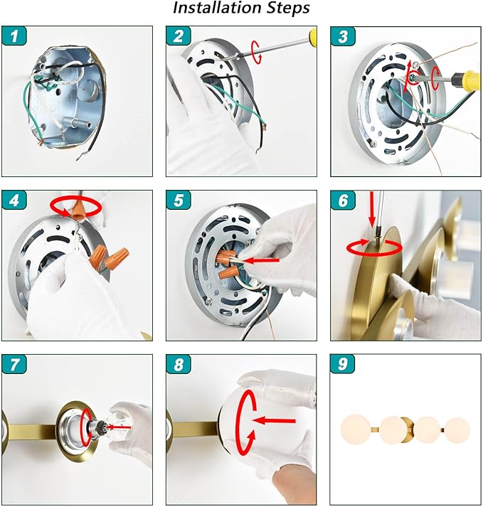 Bathroom Vanity Light Fixtures, Modern 4 Lights Globe Wall Sconce Lighting Aged Brass, Porch Wall Mount Light Fixture for Bathroom, Mirror Cabinets Hallway Stairs (Aged Brass, 4-Light)