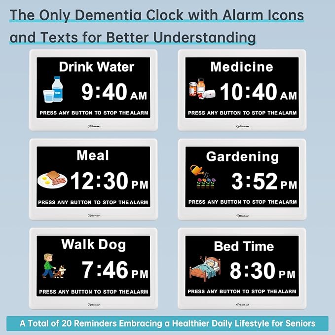 Soobest 12” Digital Dementia Clock for Seniors Elderly Extra Large with Date Day and Time Display, Electric Calendar Clock 20 Reminders 3 Ringtones for Memory Loss Alzheimers, Auto DST/Dimmer
