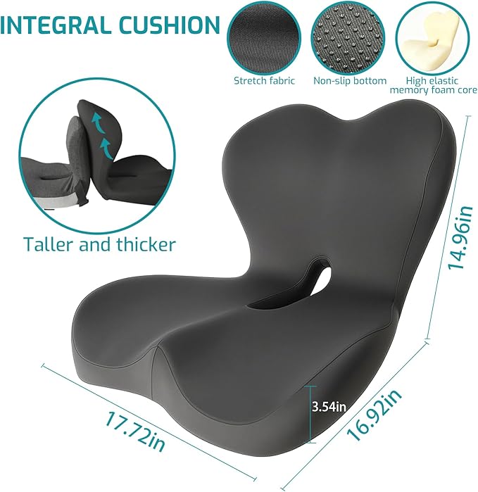 Memory Foam Seat Cushion,Office Chair Cushion with Lumbar Support for Back Pressure Relief, Car Seat Cushion with Adjustable Strap,Sciatica Pad Cushions for Car,Truck,(C-Dark Grey)