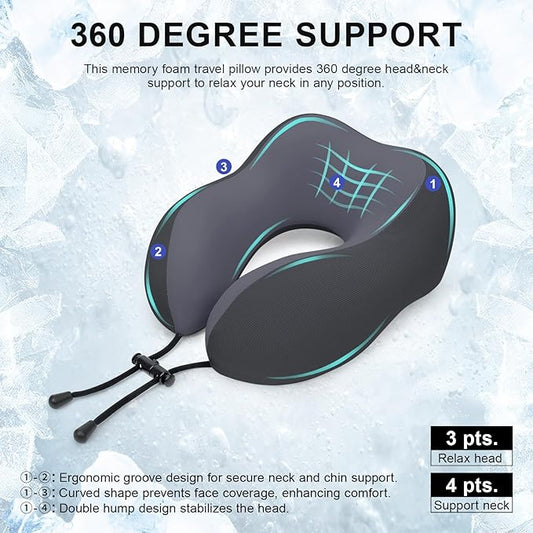 Travel Pillow for Airplane Memory Foam Neck Pillow, Soft & Support Travel Pillow with Storage Bag for Travelling, Sleeping Rest, Car, Train and Home Use (Black)