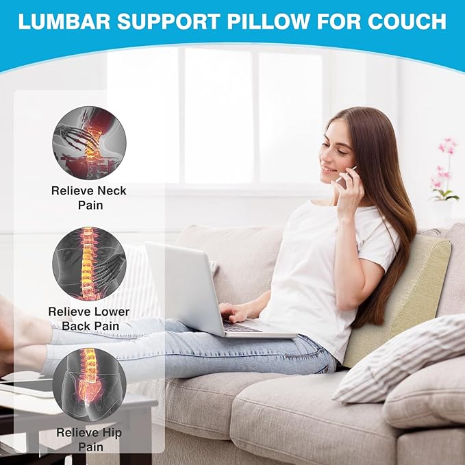 TANYOO Back Support Pillow for Recliner Dual Layer Lumbar Support Pillow with Gel Memory Foam Ergonomic Orthopedic Lumbar Cushions for Elderly Lower Back Pain Relief Washable Cover Khaki