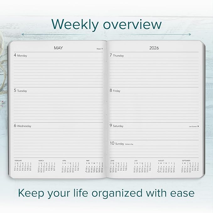 Harbor Desk Weekly Monthly Planner 2025-2026 - Calendar Planner and Notebook, Durable Faux Leather, 192 Pages, Softcover & Book Bound - Cambridge Orchid Flower - 8x5.5"