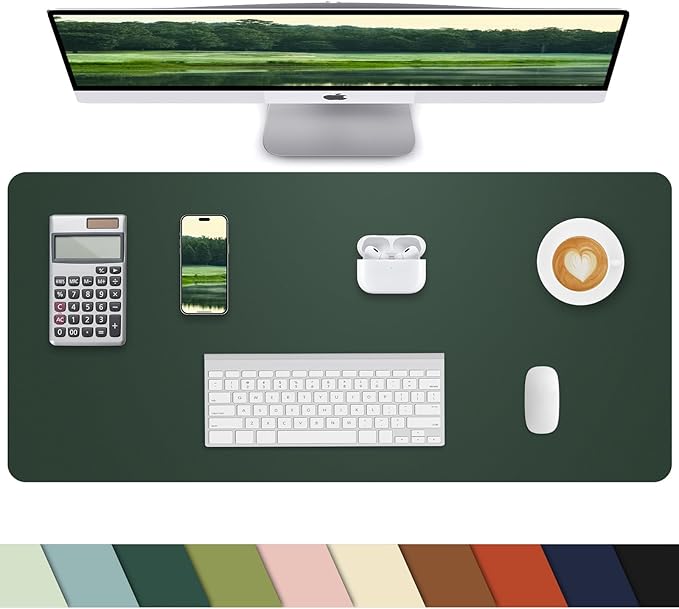 PULeather Non-Slip Desk Mat, Large Mouse Pad & Laptop Desk Pad - Waterproof Writing Pad for Office & Home (Dark Green, 35.4" x 17")