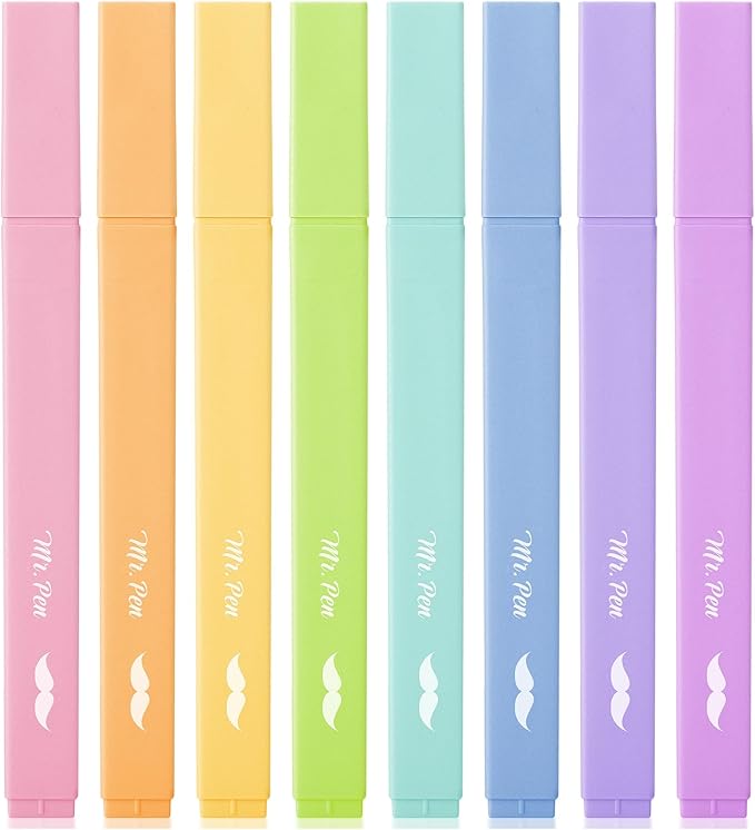 Mr. Pen- Aesthetic Highlighters, 8 Pcs, Chisel Tip, Pastel Candy Colors, Cute Assorted Colors, Bible Highlighters and Pens No Bleed for Bible Pages