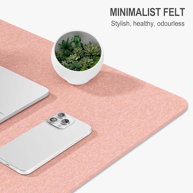 Auhoahsil Felt Desk Mat, Minimalist Large Mouse Pad XL 31.5 x 11.8 in, Desk Matt for Desktop, Keyboard, Laptop, Computer, Office, Work from Home, Gaming, Light Pink