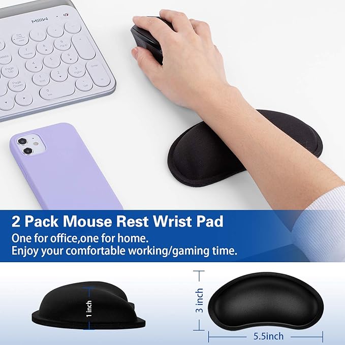 Mouse Wrist Rest, Canjoy 2 Pack Memory Foam Soft Fabric Mouse Wrist Rest Pad Support Cushion with Anti-Skid Rubber Base,Ergonomic Pain Relief Mouse Hand Rest (Black)