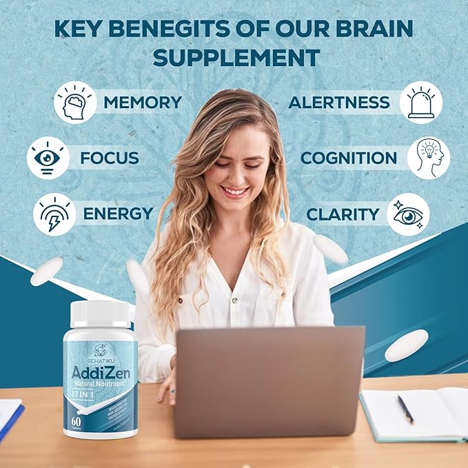 17-in-1 Brain Supplement for Memory and Focus | Natural Nootropics Brain Supplement for Brain Cognition, Energy | High Absorption | L-Theanine, Phytonutrient Blend and Vitamins B6, B12 | 60 Tablets