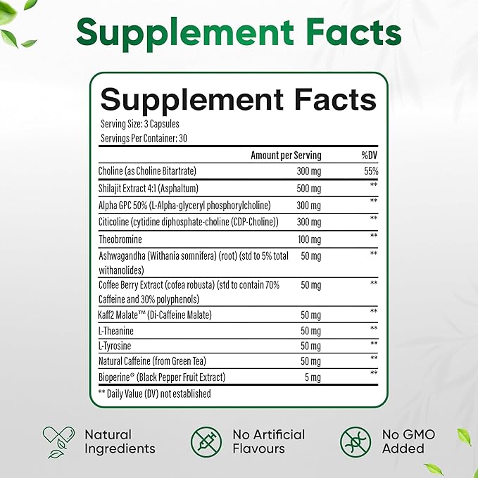 12-in-1 Natural Nootropic Brain Supplement for Memory and Focus, Nootropic for Men & Women, Brain Support Pill for Adults, Brain Vitamins - Focus 30 Day Supply