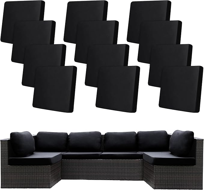 12 Pcs Stretch Patio Cushion Covers,Outdoor Couch Covers Replacement,Outdoor Couch & Sofa Slipcovers,for Patio Furniture Cushion Covers,Washable Reusable Furniture Protector (Black,Cover Only)