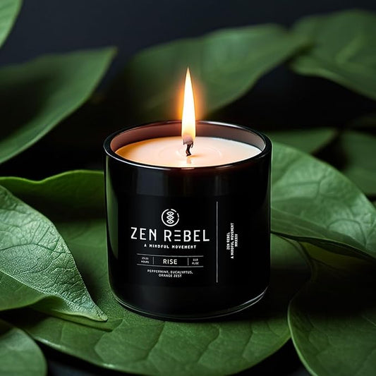 Aromatherapy Candle Rise - Morning Energy Boost with Peppermint, Eucalyptus, and Orange Zest - Stress Relief Soy Candle for Home, Office, Spa, and Gym
