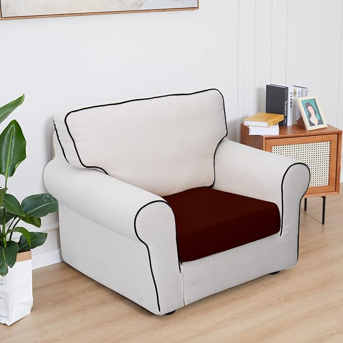 Easy-Going 100% Waterproof Chair Sofa Seat Cushion Slipcovers Couch Cushion Cover Stretch Furniture Protector for Kids, Pets (Chair Cushion, Wine)