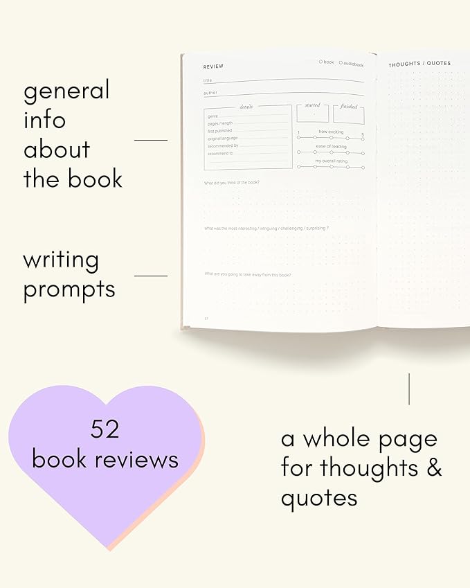 Kunitsa Co. Reading Journal - 52 reviews. Review and Track Your Reading. Book Journal for Book Lovers & Readers. Burgundy