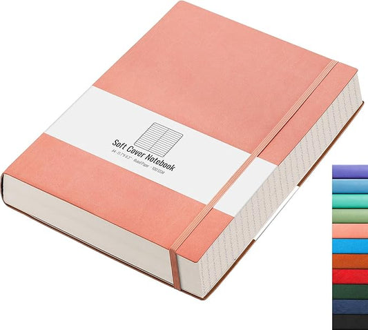 AHGXG Lined Journal Notebook - 320 Pages Thick Journal for Women, Large Notebook A4 College Ruled, 8.5''×11'', 100gsm Thick Paper, Leather Softcover - Pink