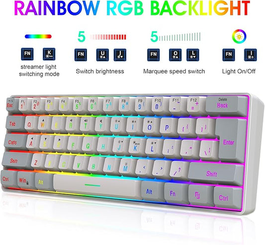 Snpurdiri 2.4G Wireless Gaming Keyboard and Mouse Combo, Include Mini 60% Mechanical Feel RGB Backlit Keyboard, Ergonomic Vertical Feel Small Wireless Mouse(Grey and White)