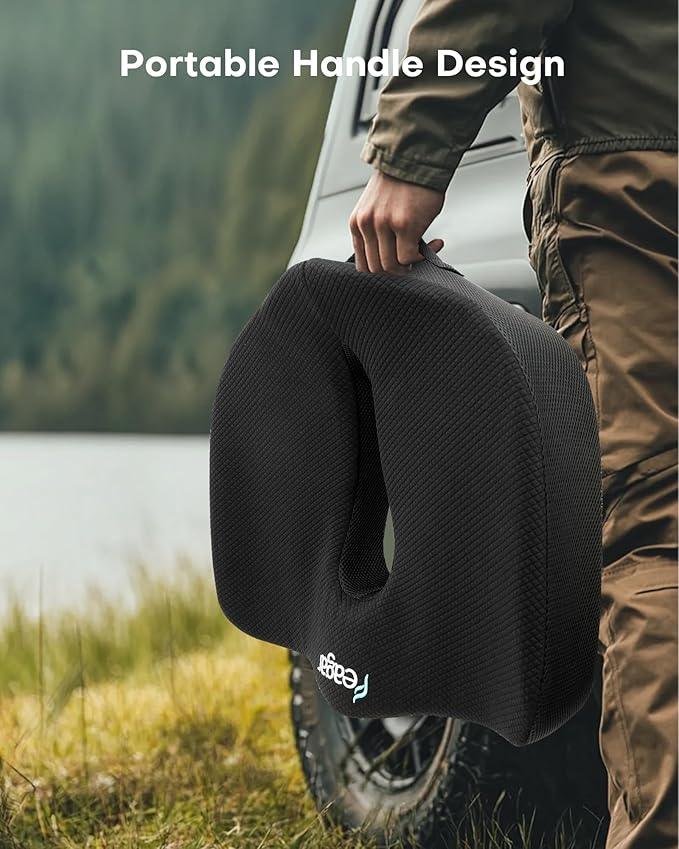 Feagar X Large Memory Foam Seat Cushions for Office Chairs Desk, Chair Cushion Tailbone Pain Relief Extra Dense Hip Sciatica Car Seat Cushion for Long Sitting Black