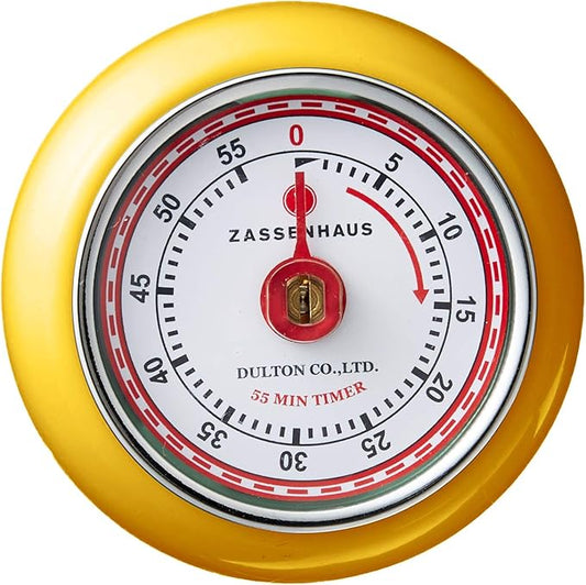 Zassenhaus Magnetic Retro Kitchen Timer, Classic Mechanical Cooking Timer (Yellow)