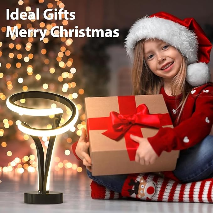 Spiral RGB LED Table Lamp - 7 Colors Touch Dimmable, 10 Lighting Modes Night Light for Bedroom Office, USB Powered Modern Desk Lamp, Ideal Gift (Black)
