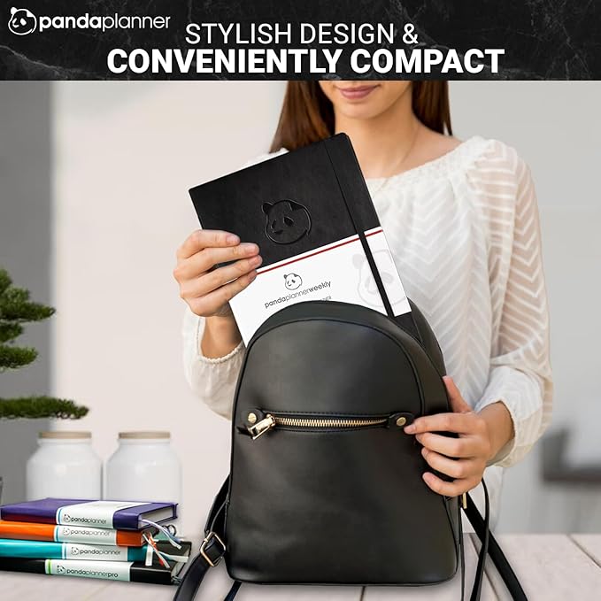 Panda Planner Weekly 2025-2026, Undated Weekly Planner for Office, School & Home – 8"x11" Soft Vegan Leather Organizer Notebook with To-Do Lists, Habit Tracker, Notes & Agenda – Black