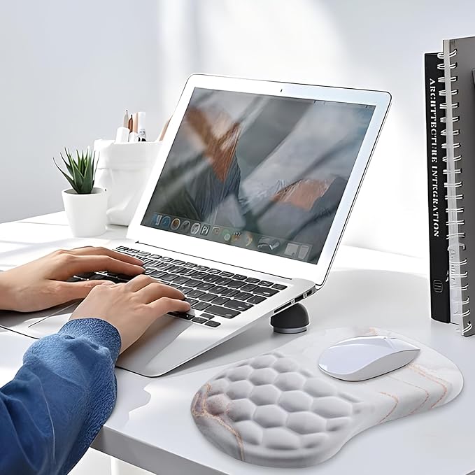 Mouse Pad Wrist Support, Ergonomic Mouse Pad with Wrist Rest, Comfortable Computer Mouse Pad for Laptop, Pain Relief Mousepad with Non-Slip PU Base White