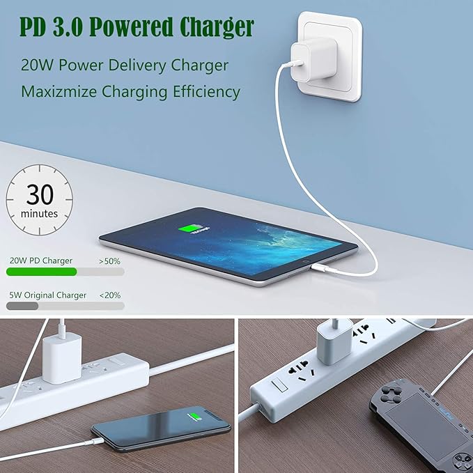 iPhone Charger [Apple MFi Certified] Apple Block USB C Fast Wall Plug with 3FT USB C to Lightning Cable for iPhone 14 Pro Max/14/14 Plus/13 Mini/12/12 Pro/11/XR/Xs Max/AirPods/iPad Air 3/Mini 4(White)