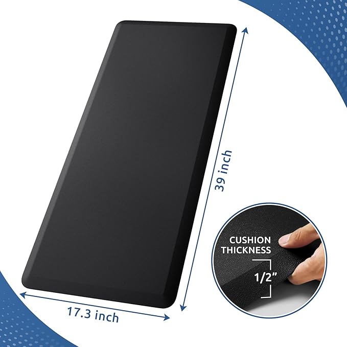 KitchenClouds Cushioned Anti Fatigue Kitchen Rug, 17.3"x39", Waterproof Non Slip, Standing Desk Mat, Comfort Floor Mat for Kitchen, House Sink, Office (Black)