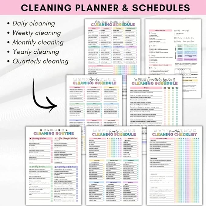 2 Pack Cleaning Planner, Cleaning Schedule and Checklist Organizer, Daily Weekly Monthly Household Cleaning Planner, Chore Chart Notebook for Home, Family Cleaning Tasks, DIY Home Improvement, Editable Template