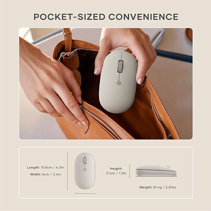 Satechi OntheGo Bluetooth Mouse with USB C Rechargeable Battery, Connect up 3 Devices, Compact and Portable Wireless Mouse for Laptop, Computer, Tablet – Sand