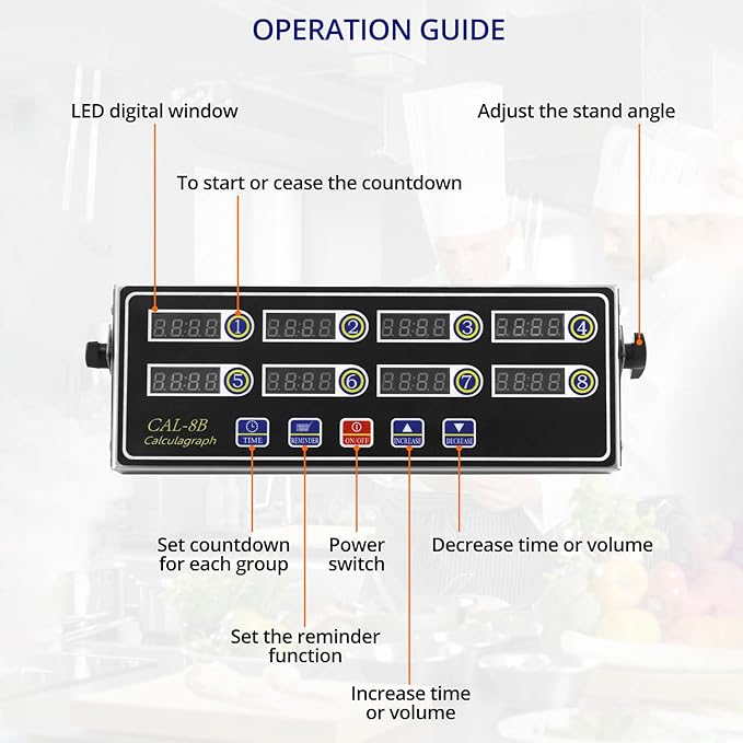 QWORK 2 Pack 8-Channel Multi-Timer Kitchen Clock, Led Digital Cooking Timer