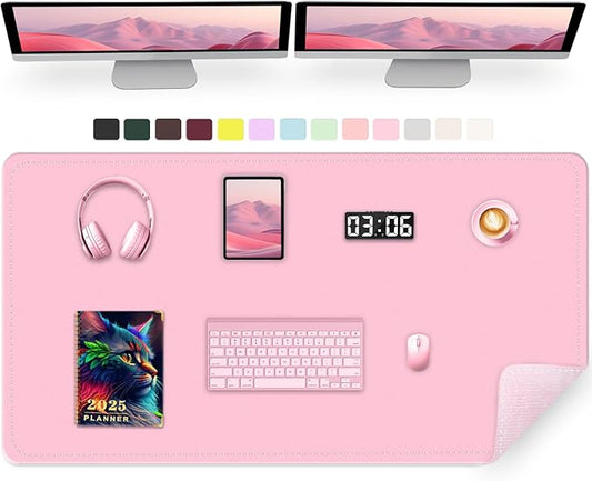 47.2" x 23.6" Large Desk Pad - Non-Slip PU Leather, Waterproof Writing Mat for Keyboard & Mouse, Fairy Tale Pink