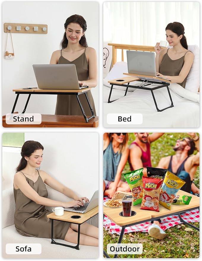 Lap Desk for Couch/Sofa/Floor, 5-Angle Adjustable Bed Desk with Foldable Legs &Cup Holder, Light Weight Bed Tray Table for Writing/Eating/Reading, Portable Laptop Stand for Adults, Kids