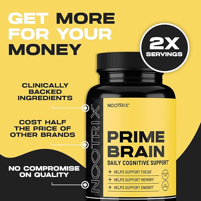 Prime Brain Nootropic Supplement | Supports Memory, Mental Focus, Cognitive Health & Energy | Promotes Healthy Mood & Brain Function | Ginkgo Biloba, Lion's Mane & L Theanine | 30 Capsules
